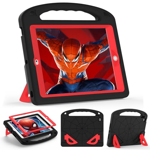 LKOOZO Kinder-Schutzhülle für iPad 9. / 8. / 7. Generation (iPad 10,2 Zoll 2021/2020/2019), stoßfeste Schutzhülle mit Displayschutzfolie (schwarz + rot) von LKOOZO
