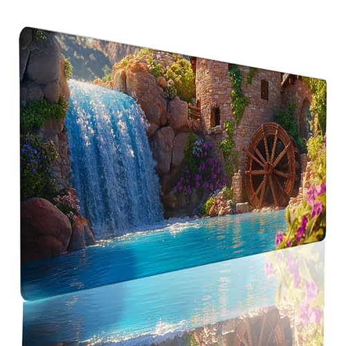 Blau Gaming Mauspad XXL 90 x 30 cm, Mousepad Fallen Schreibtischunterlage Wasserdicht Und rutschfest Mouspad mit VernäHten Kanten Verbessert PräZision und Geschwindigkeit Geeignet für BüRospiele WG-U von LLEDAOZN