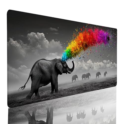 Grau Gaming Mauspad XXL 600x300mm, Mousepad Elefant Schreibtischunterlage Wasserdicht Und Rutschfest Mouspad mit VernäHten Kanten Verbessert PräZision und Geschwindigkeit Geeignet für BüRospiele 4Q-4 von LLEDAOZN