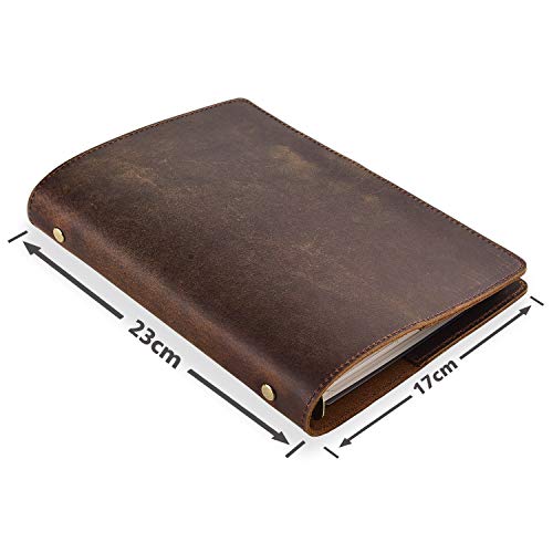 LLG Handgefertigtes Leder Ringbuch a5,Notizbuch mit Lederhülle, 23 x 17 cm, nachfüllbar mit 6-fach Tagebuch für den Alltag und auf Reisen (braun) von LLG
