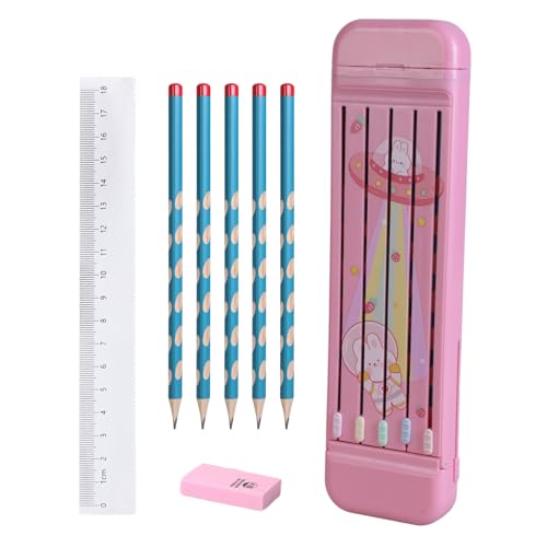 LLHCF Schreibwaren für Kinder, enthält 5 x Bleistifte, 2B Radiergummi, transparentes Lineal, Verriegelung, separate Fächer, Design für Schüler von LLHCF