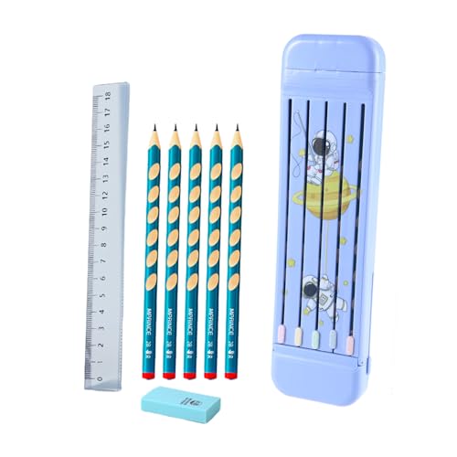 LLHCF Schreibwaren für Kinder, enthält 5 x Bleistifte, 2B Radiergummi, transparentes Lineal, Verriegelung, separate Fächer, Design für Schüler von LLHCF