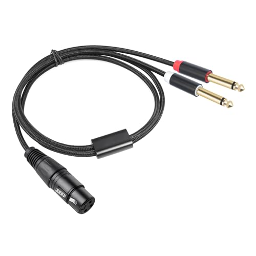 LLINthy 2 x 6,35 mm 1/4 Zoll auf 3-poliges Mikrofonkabel, 2 x Mono-Stecker auf 3-polige Buchse, Musik-Y-Splitterkabel von LLINthy
