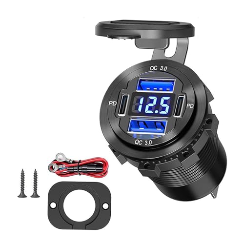 LLINthy Aluminium-Auto-Ladeadapter mit Schnellladefunktion, 4 Anschlüsse, Doppel-USB und doppelter Typ-C-Spannungsmesser LLINthy Aluminium-Auto-Ladeadapter mit Schnellladefunktion, 4 Anschlüsse, Doppel-USB und doppelter Typ-C-Spannungsmesser von LLINthy