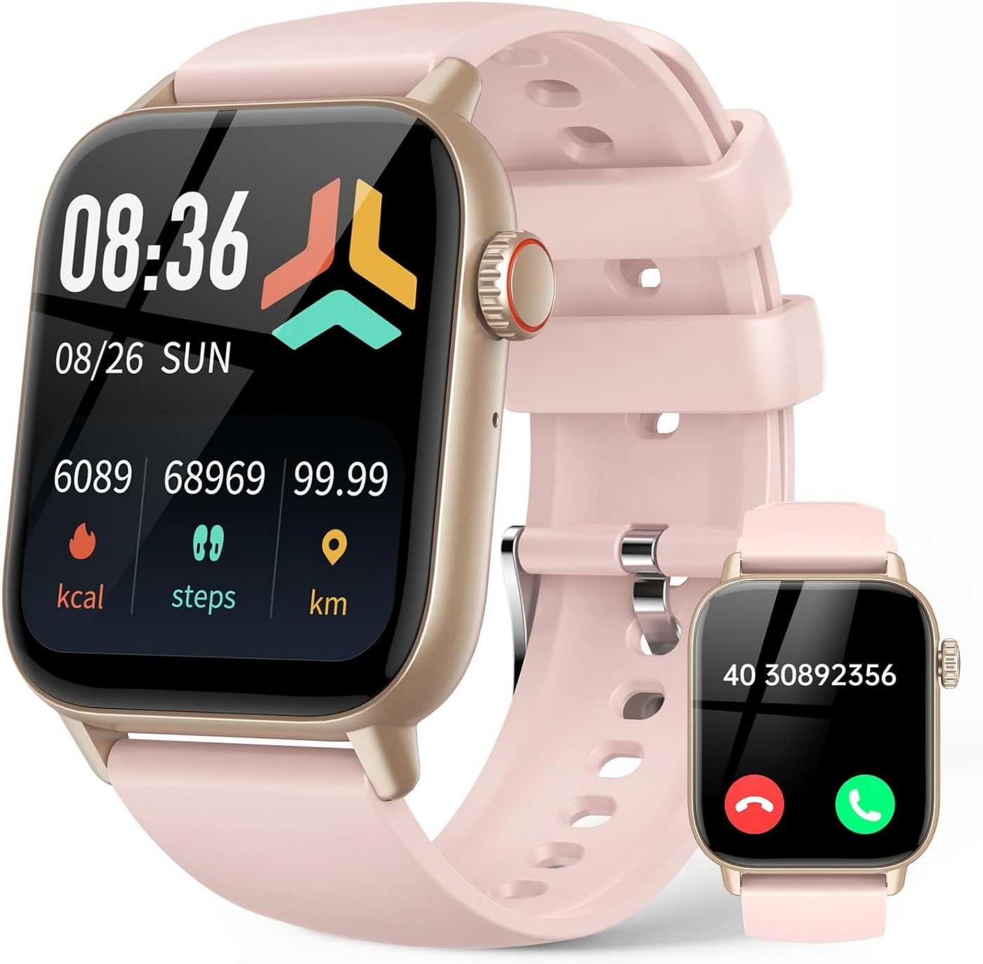 LLKBOHA Darmen's Fitness mit Telefonfunktion Smartwatch (1,85 Zoll), Herzfrequenz Blutsauerstoff, Schlafüberwachung, Whatsapp Funktion von LLKBOHA