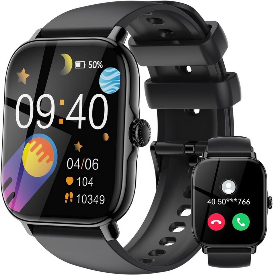 LLKBOHA Herren mit Telefonfunktion Touchscreen Smartwatch (1.85 Zoll, Andriod iOS), 111+ Sportmodus IP68 Wasserdicht mit Herzfrequenzmonitor Schlafmonitor von LLKBOHA