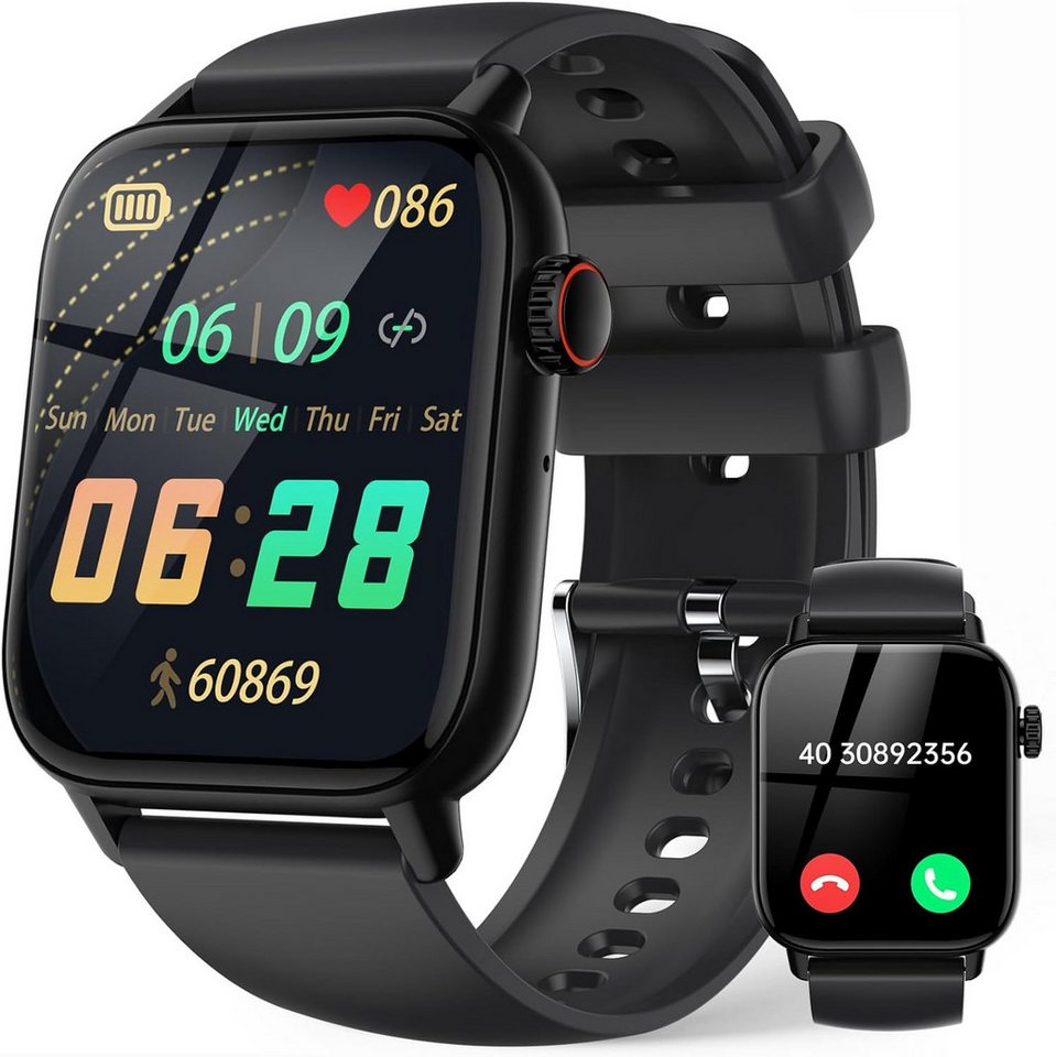 LLKBOHA Herren's IP68 Wasserdicht Telefonfunktion Fitness-Tracker Smartwatch (1,85 Zoll, Android/iOS), mit Message Reminder, Herzfrequenzmonitor Schlafmonitor Schrittzähler von LLKBOHA
