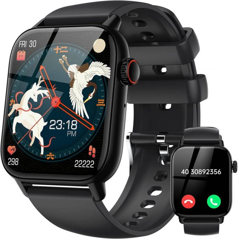 LLKBOHA Herren's und Damen's Telefonfunktion IP68 wasserdichte Fitness-Tracker Smartwatch (1,85 Zoll, Android/iOS), mit Herzfrequenzmonitor Schlafmonitor Schrittzähler von LLKBOHA