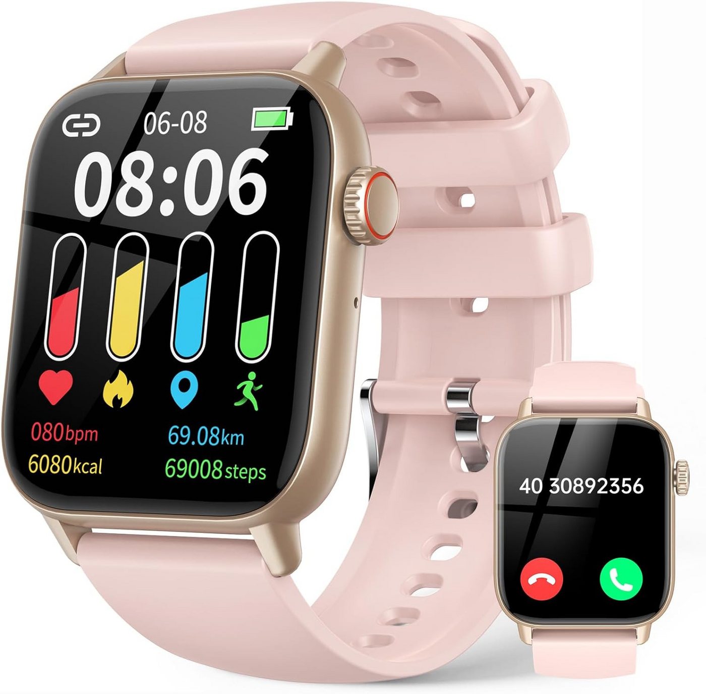 LLKBOHA IP68 wasserdichte Telefonfunktion Damen's Smartwatch (1,85 Zoll, Android/iOS), mit SpO2/Herzfrequenzmonitor Schlafmonitor, Schrittzähler von LLKBOHA