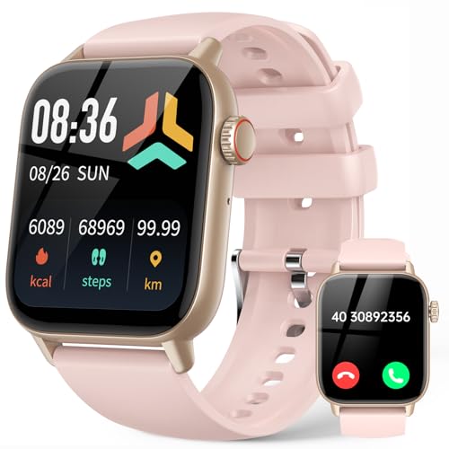 LLKBOHA Smartwatch-Damen, Fitnessuhr Damen mit Telefonfunktion - 1,85" IP68 Wasserdicht Smart Watch, Herzfrequenz Blutsauerstoff, Schlafüberwachung, Whatsapp Funktion für iOS und Android von LLKBOHA