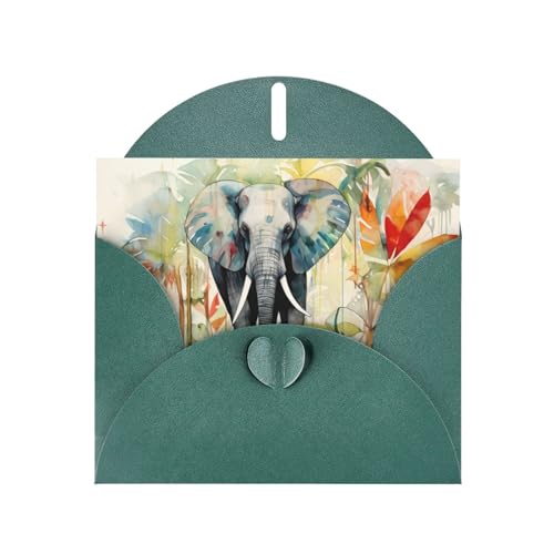 LLKGOT Grußkarte mit Elefanten-Motiv und Blättern, hochwertiges Perlglanz-Papier, doppelseitig, Perlmutt-Design von LLKGOT