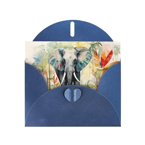 LLKGOT Grußkarte mit Elefanten-Motiv und Blättern, hochwertiges Perlglanz-Papier, doppelseitig, Perlmutt-Design von LLKGOT