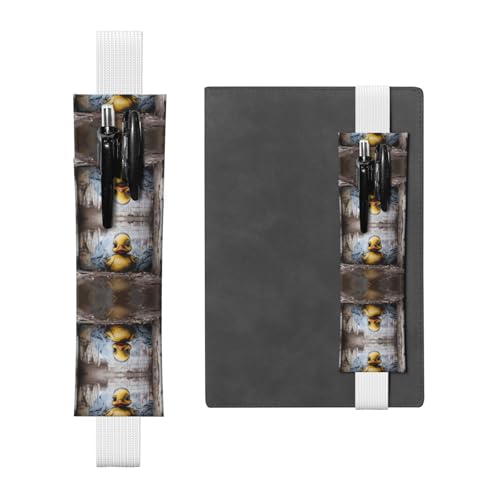 LLKGOT Leder-Stifthalter, Lesezeichen, Enten-Doodle-Druck für Hardcover-Tagebücher, Tagebücher, Planer, verstellbarer Riemen von LLKGOT