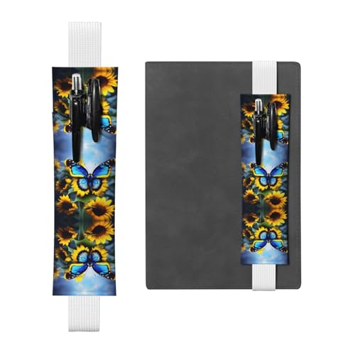 LLKGOT Leder-Stifthalter, Lesezeichen, Sonnenblume, blauer Schmetterling, bedruckt, für gebundene Tagebücher, Planer, verstellbarer Riemen LLKGOT Leder-Stifthalter, Lesezeichen, Sonnenblume, blauer Schmetterling, bedruckt, für gebundene Tagebücher, Planer, verstellbarer Riemen von LLKGOT