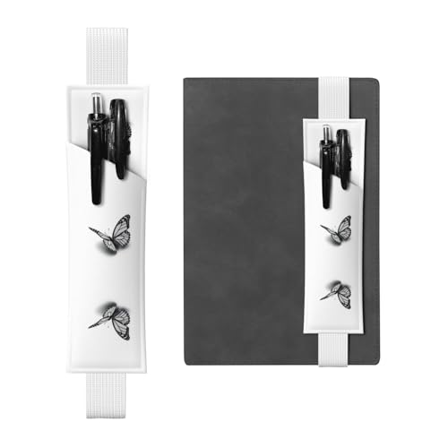 LLKGOT Leder-Stifthalter, Lesezeichen, einsamer schwarz-weißer Schmetterlings-Druck für Hardcover-Tagebücher, Tagebücher, Planer, verstellbarer Riemen von LLKGOT