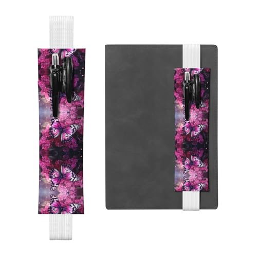 LLKGOT Leder-Stifthalter, Lesezeichen, rosa Blume, lila Schmetterling, Druck für Hardcover-Tagebücher, Tagebücher, Planer, verstellbarer Riemen LLKGOT Leder-Stifthalter, Lesezeichen, rosa Blume, lila Schmetterling, Druck für Hardcover-Tagebücher, Tagebücher, Planer, verstellbarer Riemen von LLKGOT