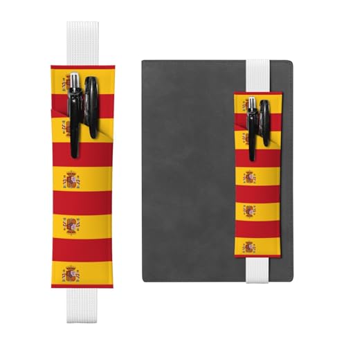 LLKGOT Leder-Stifthalter, Lesezeichen, spanische Flagge, Druck für gebundene Tagebücher, Planer, verstellbarer Riemen von LLKGOT