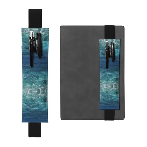 LLKGOT Leder-Stifthalter, Lesezeichen mit tiefem Ozean-Druck, für Hardcover-Tagebücher, Tagebücher, Planer, verstellbarer Riemen von LLKGOT