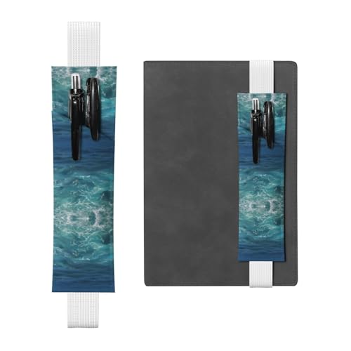 LLKGOT Leder-Stifthalter, Lesezeichen mit tiefem Ozean-Druck, für Hardcover-Tagebücher, Tagebücher, Planer, verstellbarer Riemen von LLKGOT