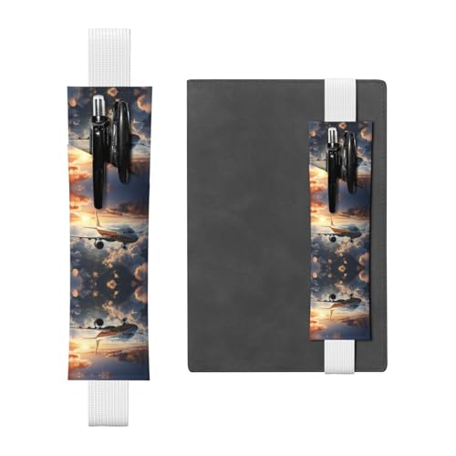 Leder-Stifthalter, Lesezeichen, LLKGOT Flugzeuge sind aufsteigend bedruckt für Hardcover-Tagebücher, Tagebücher, Planer – verstellbare Riemenband-Tasche von LLKGOT
