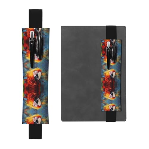 Leder-Stifthalter, Lesezeichen, LLKGOT Papagei mit bunten Federn, Druck für Hardcover-Tagebücher, Tagebücher, Planer – verstellbarer Riemen von LLKGOT