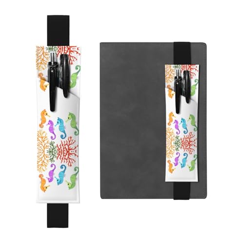 Leder-Stifthalter, Lesezeichen, LLKGOT Seepferdchen im Meer, Druck für Hardcover-Tagebücher, Tagebücher, Planer – verstellbarer Riemen von LLKGOT
