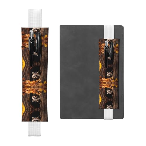 Leder-Stifthalter, Lesezeichen, LLKGOT Waschbär in einem Baumloch, Druck für Hardcover-Tagebücher, Tagebücher, Planer – verstellbarer Riemen von LLKGOT