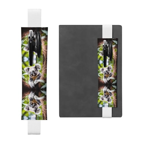 Leder-Stifthalter, Lesezeichen, LLKGOT mit süßem Koala-Druck für Hardcover-Tagebücher, Tagebücher, Planer – verstellbarer Riemen von LLKGOT