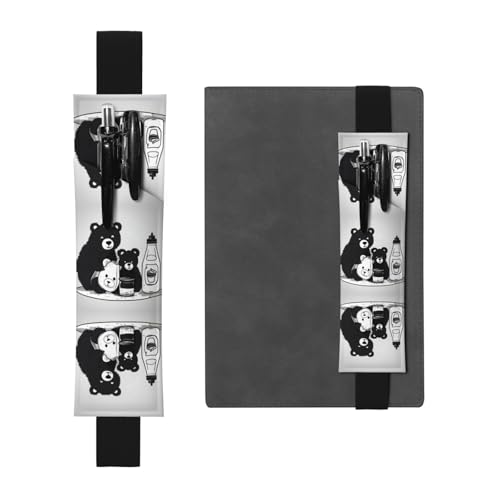 Leder-Stifthalter, Lesezeichen, LLKGOT mit süßem Milchflaschen-Bär-Druck für Hardcover-Tagebücher, Tagebücher, Planer – verstellbarer Riemen von LLKGOT