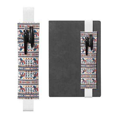 Leder-Stifthalter, Lesezeichen, LLKGOT schwedisches Dala-Pferd, Folk-Druck für Hardcover-Tagebücher, Tagebücher, Planer – verstellbarer Riemen von LLKGOT
