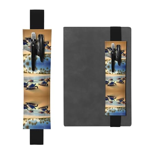 Leder-Stifthalter, Lesezeichen, Motiv: LLKGOT Turtles am Strand, Druck für Hardcover-Tagebücher, Tagebücher, Planer, verstellbarer Riemen Leder-Stifthalter, Lesezeichen, Motiv: LLKGOT Turtles am Strand, Druck für Hardcover-Tagebücher, Tagebücher, Planer, verstellbarer Riemen von LLKGOT