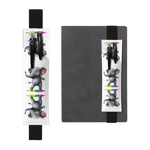 Leder-Stifthalter Lesezeichen LLKGOT Elefant tanzt im Regenbogen Regen Druck für Hardcover Tagebücher, Planer – Verstellbarer Riemen Band Tasche von LLKGOT