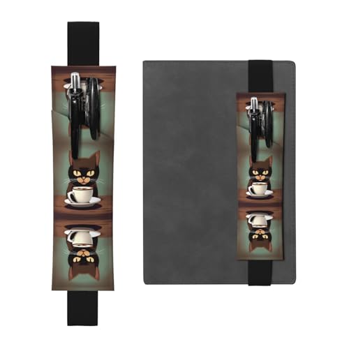 Leder Stifthalter Lesezeichen LLKGOT Kaffee Katzen trinken Kaffee drucken für Hardcover Tagebücher, Planer - Verstellbarer Riemen Band Tasche von LLKGOT