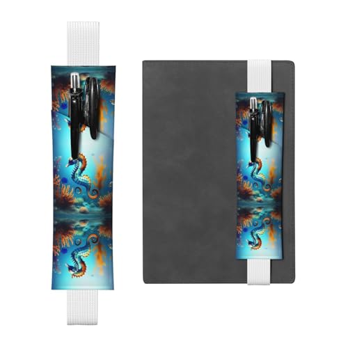 Leder Stifthalter Lesezeichen LLKGOT Meeresboden Koralle Seepferdchen Druck für Hardcover Journals, Tagebücher, Planer - Verstellbarer Riemen Band Tasche von LLKGOT