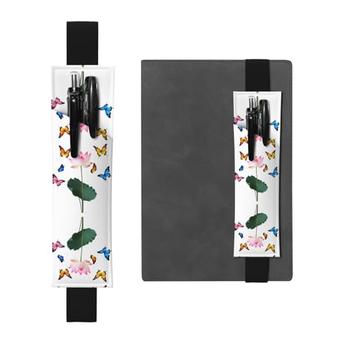 Leder Stifthalter Lesezeichen LLKGOT Schmetterlinge tanzen neben Lotusdruck für Hardcover-Tagebücher, Tagebücher, Planer – verstellbarer Riemen von LLKGOT