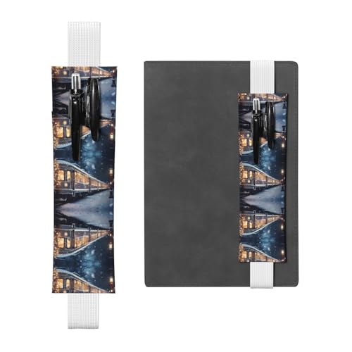 Leder-Stifthalter Lesezeichen LLKGOT Schöne verschneite Nacht Zugdruck für Hardcover Tagebücher, Planer – Verstellbarer Riemen Band Tasche von LLKGOT