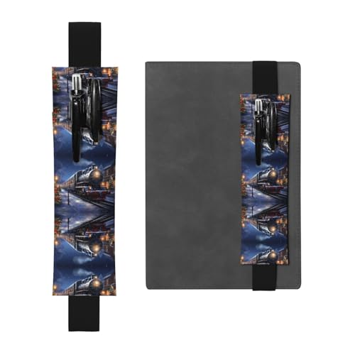Leder Stifthalter Lesezeichen LLKGOT Winter Weihnachten Schnee Nacht Eisenbahn Zug Druck für Hardcover Journals, Tagebücher, Planer - Verstellbarer Riemen Band Tasche von LLKGOT