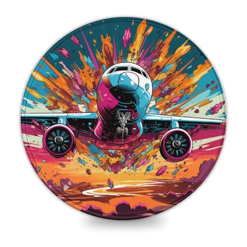 Art Airplane Mouse Pad (8 Zoll) Mauspad mit genähtem Rand, sanftes Gleitgefühl mit gleichmäßiger Kontrolle, genähte Kanten, gleichmäßiger Gummi mit hoher Dichte von LLONGKT