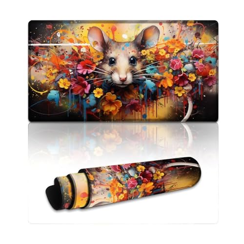 Blumen-Maus, Gaming-Mauspad, genähte Kanten, Mauspad (40 x 75 x 0,3 cm), Schreibtischunterlage für Laptop, Home-Office-Zubehör mit genähten Kanten von LLONGKT