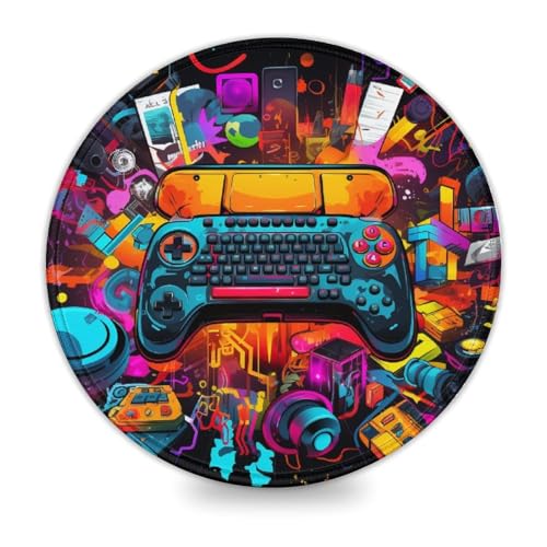 Buntes Gamepad-Gaming-Mauspad (8 Zoll) Mauspad mit genähtem Rand und Rutschfester Unterseite für Home-Office-Computer, Laptop von LLONGKT