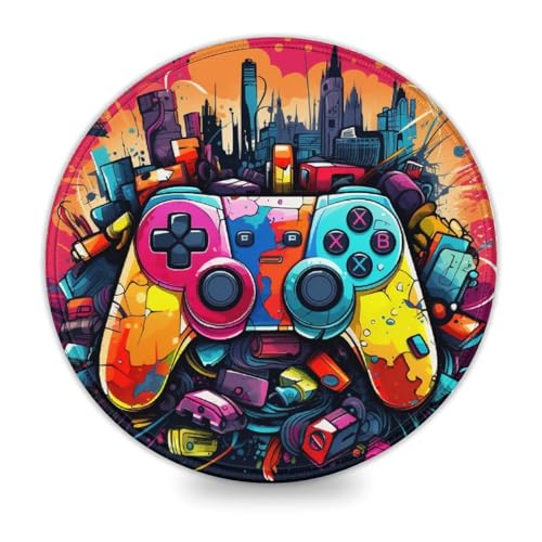 Buntes Gamepad Gaming Rundes Mauspad (8 Zoll) Gaming Mauspad Computer PC Laptop Gaming Büro Home Schreibtisch Zubehör Gadget von LLONGKT