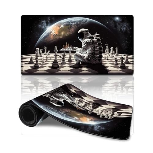 Computer-Mauspad, Astronauten Spielen Schach, erweitertes Mauspad, Tischpad für Computer, Arbeits- und Gaming-Geschenke für Frauen (40 x 75 cm) von LLONGKT