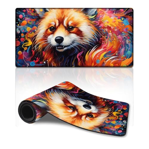 Computer-Mauspad, farbenfrohes Fantasy-Roter-Panda-Kunstwerk, waschbares Mauspad, Schreibtischunterlage mit Rutschfester Unterseite, wasserdichtes, langlebiges Design (30 x 60 cm) von LLONGKT