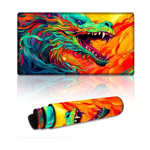Dragon Mouse Pad, wasserdichtes Mauspad (XXL 40 x 75 x 0,3 cm), Tischpad verbessert Präzision und Geschwindigkeit, Gummiunterseite für einen stabilen Griff von LLONGKT