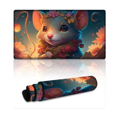 Fantasy Mouse Mauspad, genähte Kanten, Mauspad (XXL 40 x 75 x 0,3 cm), Tastaturpad mit Rutschfester Gummiunterseite, erweitert für Büro und Zuhause von LLONGKT