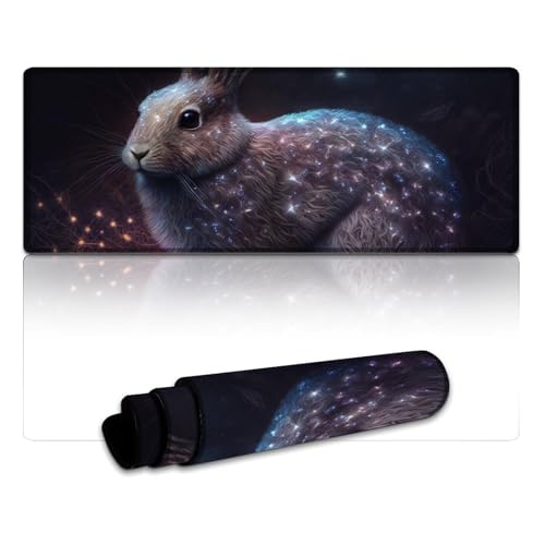 Fantasy Rabbit Mauspad, erweitertes Mauspad (XL 30 x 80 x 0,3 cm), Mäusepad mit ausfransfesten, flachgenähten Kanten und rutschfestem Gummi von LLONGKT