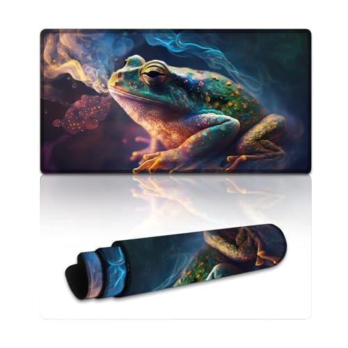 Gaming-Mauspad, Fantasy-Frosch, waschbares Mauspad (40 x 75 x 0,3 cm), Tastaturpad für Laptop, Home-Office-Zubehör mit genähten Kanten von LLONGKT