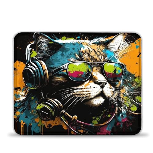 Gaming-Mauspad, Katze mit Kopfhörern 25x30cm, waschbares Mauspad mit Rutschfester Gummiunterseite, leichtes Gleiten, spritzwassergeschützte Oberfläche, langlebige Materialien, modernen Design Gaming-Mauspad, Katze mit Kopfhörern 25x30cm, waschbares Mauspad mit Rutschfester Gummiunterseite, leichtes Gleiten, spritzwassergeschützte Oberfläche, langlebige Materialien, modernen Design von LLONGKT