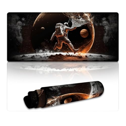 Gaming-Mauspad mit Basketball spielenden Astronauten, lang, XXXL-Mauspads (40 x 90 x 0,3 cm), Mäusepad für Laptop, Computer, PC, Büro, süßes Design, Schreibtischzubehör von LLONGKT