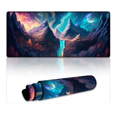 Gaming-Mauspad mit Wasserfalllandschaft, erweitertes Mauspad (XXXL 40 x 90 x 0,3 cm), Mäusepad für verbesserte Präzision und Geschwindigkeit, Gummibasis für stabilen Halt auf glatten Oberflächen von LLONGKT